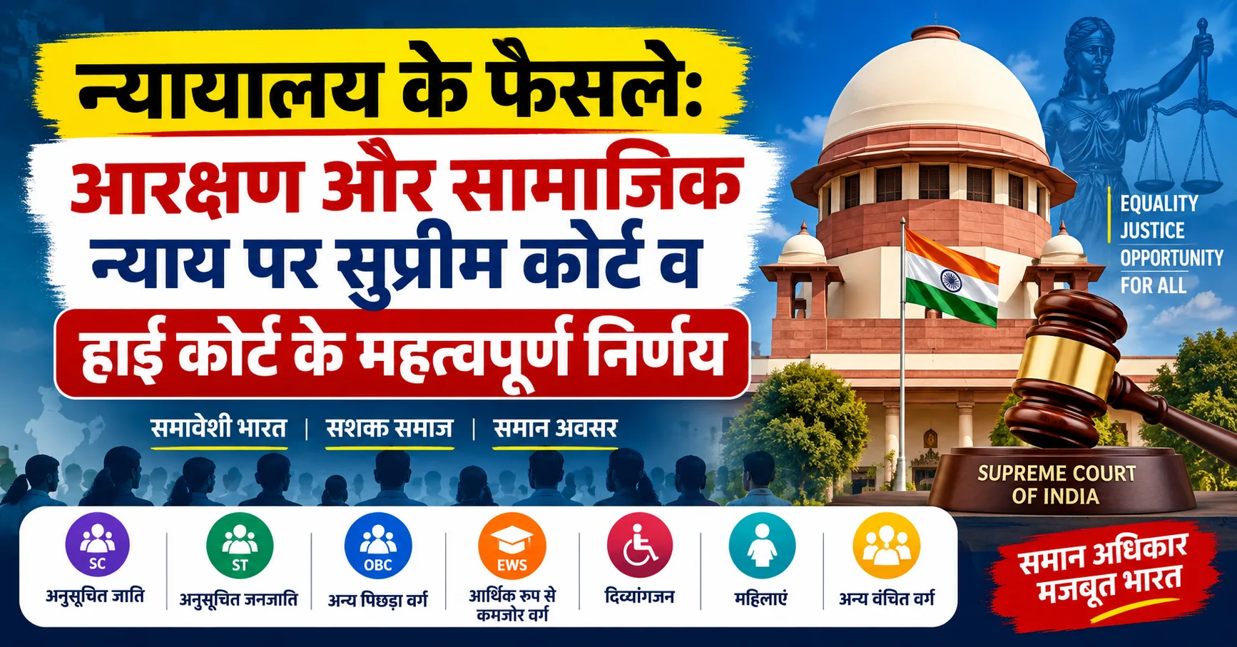 आरक्षण और सामाजिक न्याय पर सुप्रीम कोर्ट व हाई कोर्ट के महत्वपूर्ण फैसले, SC ST OBC EWS आरक्षण